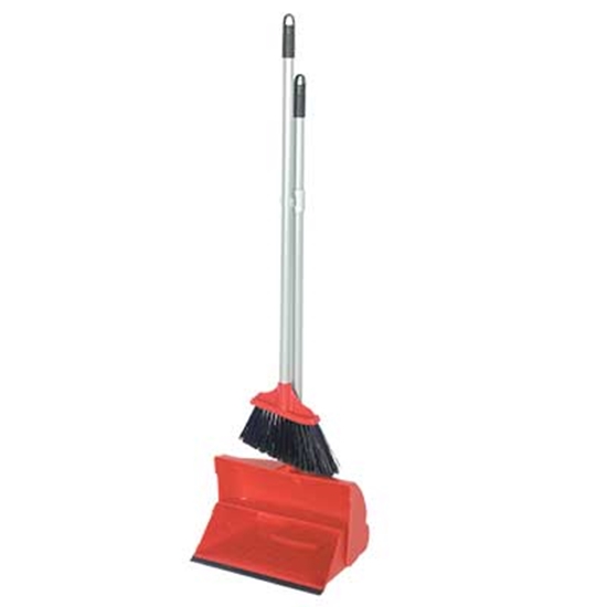 Picture of HILLBRUSH LIGHTWEIGHT 900MM RED LOBBY DUSTPAN AND SOFT BRUSH SET