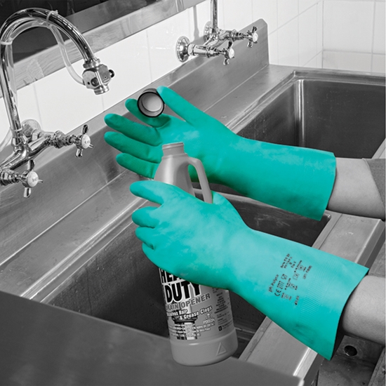 Picture of NITRI-TECH GREEN NITRILE GLOVE LARGE FLOCK LINED