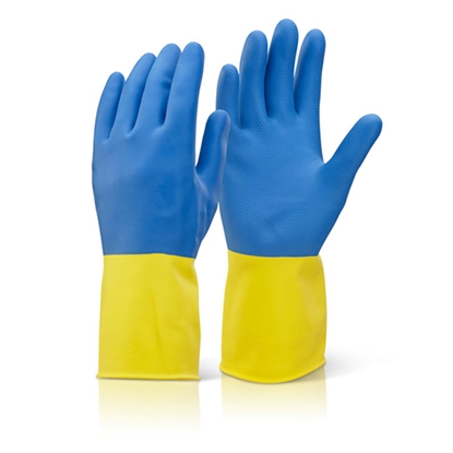 Picture of BCYBL BI COLOUR HEAVY WEIGHT MEDIUM YELLOW/ BLUE LARGE GLOVE (CHEMICALS/ACID)- SOLD PER PAIR