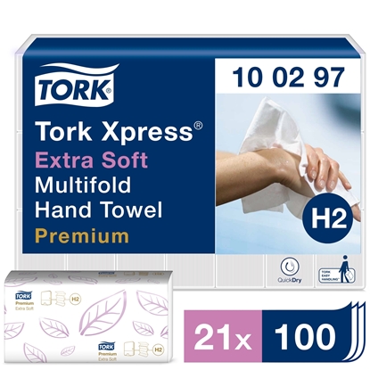 Picture of Tork 100297 H2 Xpress® Extra Soft Multifold Hand Towel Premium 2 Ply White