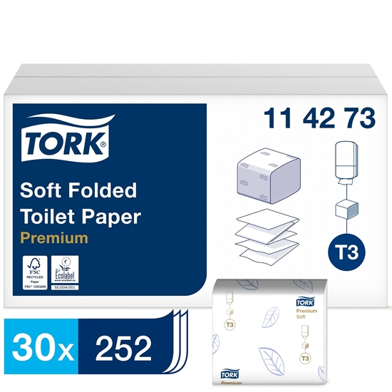 Picture of Tork 114273 T3 Soft Folded Toilet Paper 2 Ply White