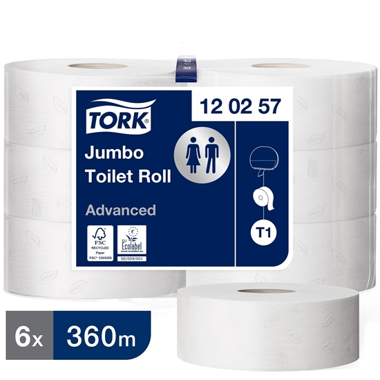 Picture of Tork 120257 T1 Jumbo Toilet Roll Advanced 2 Ply White