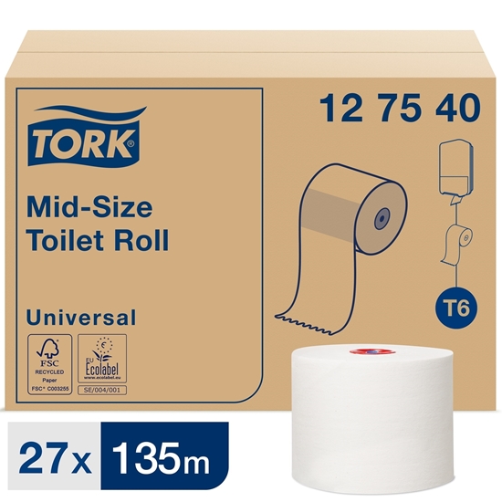 Picture of Tork 127540 T6 Mid-Size Toilet Roll Universal 1 Ply White