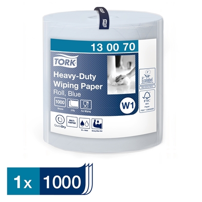 Picture of Tork 130070 W1 Heavy-Duty Wiping Paper 2 Ply Blue Roll