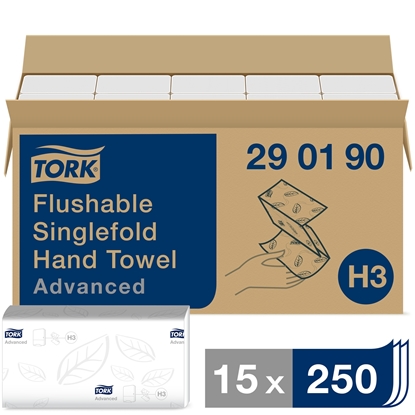 Picture of Tork 290190 Flushable Singlefold Hand Towel Advanced 2 Ply White