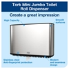 Picture of Tork 460006 T2 Mini Jumbo Toilet Roll Dispenser - Stainless Metal/Plastic