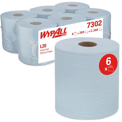 Picture of Wypall 7302 L20 Industrial Wiping Paper Centrefeed 2 Ply- Blue