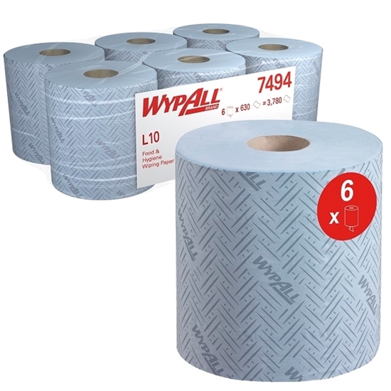 Picture of Wypall 7494-020 L10 Food & Hygiene Wiping Centrefeed Paper for Reach+ 1 Ply BLUE