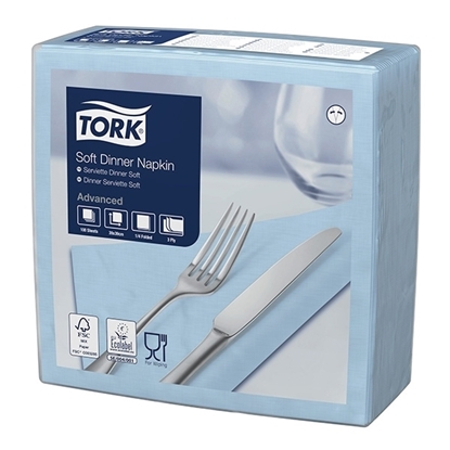 Picture of Tork Soft Light Blue Dinner Napkin 3 Ply