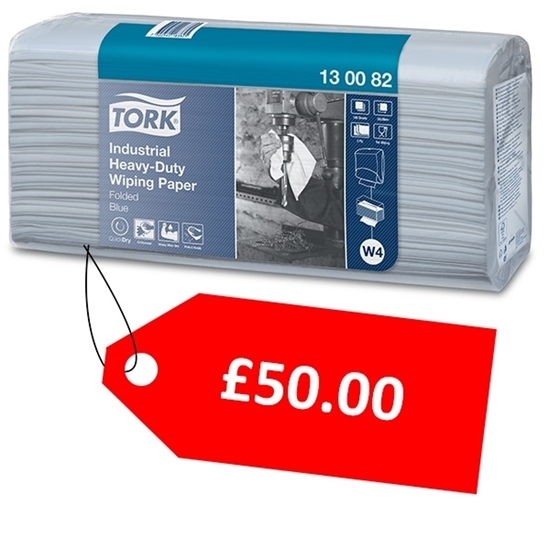 Picture of Tork 130082 W4 Industrial Heavy-Duty Wiping Paper 3 Ply Blue - CLEARANCE SALE