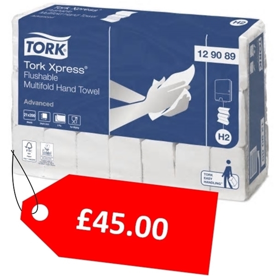 Picture of Tork 129089 H2  Xpress® Flushable MultiFold Hand Towel White 2 Ply - CLEARANCE SALE