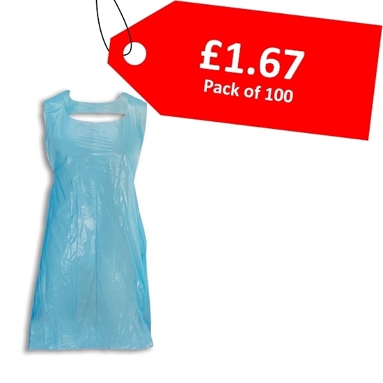 Picture of MEDIUM BLUE DISPOSABLE APRONS 16 MICRON (100) - CLEARANCE SALE