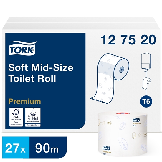 Picture of Tork 127520 T6 Soft Mid-Size Toilet Roll Premium 2 Ply White