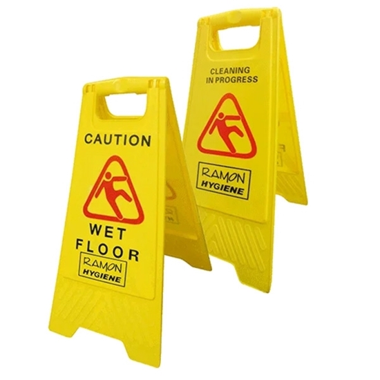 Picture of 1X1 YELLOW CAUTION WET FLOOR A FRAME SIGN