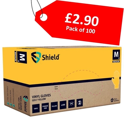 Picture of Shield Yellow Vinyl Powder Free Disposable Glove - CLEARANCE SALE