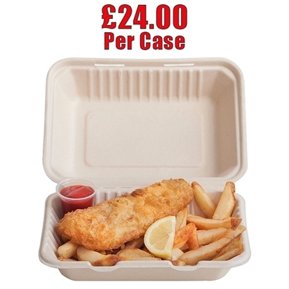 Picture of Eco-Fibre Compostable Large Food Box 225mm x165mm - 250 per case - CLEARANCE SALE