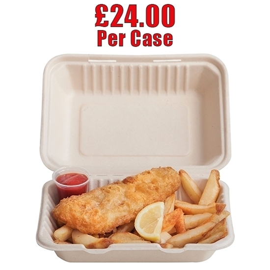 Picture of Eco-Fibre Compostable Large Food Box 225mm x165mm - 250 per case - CLEARANCE SALE
